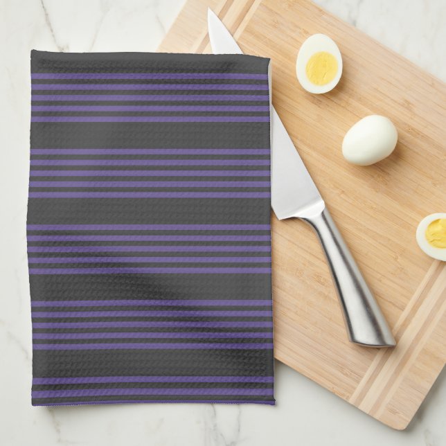 Ultra violet and charcoal five stripe pattern tea towel (Quarter Fold)