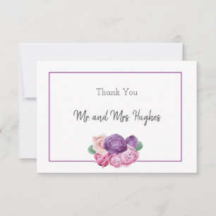 Ultra violet and pink Roses floral Wedding Thank You Card