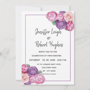 Ultra violet and pink Roses wedding Invitation