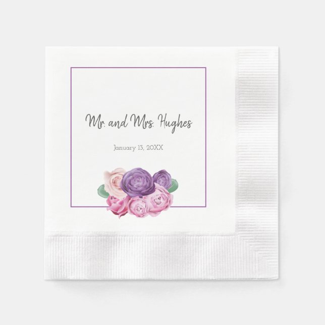 Ultra violet and pink Roses wedding Napkin (Front)