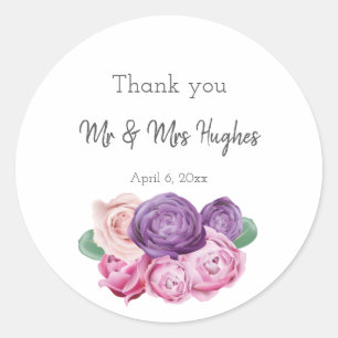 Ultra violet and pink Roses wedding thank you Classic Round Sticker