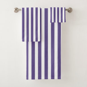 Ultra violet and white candy stripes bath towel set