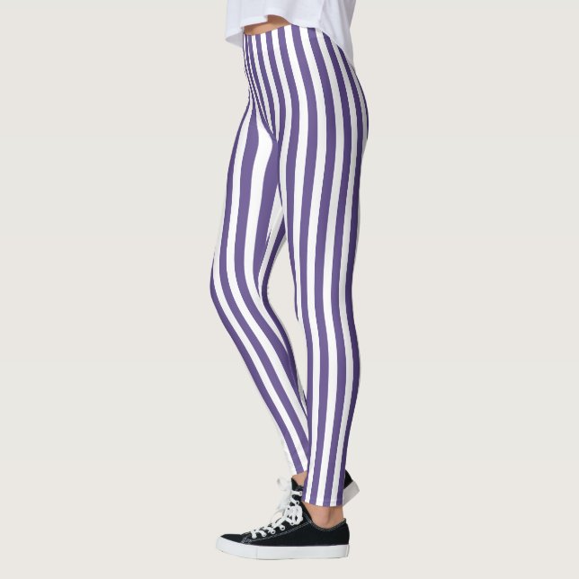 Ultra violet and white candy stripes leggings (Left)
