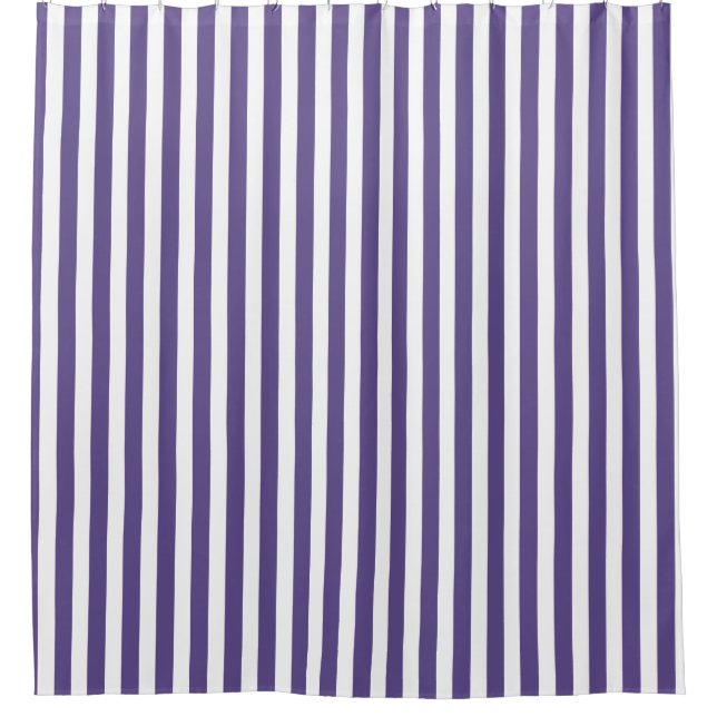 Ultra violet and white candy stripes shower curtain (Front)