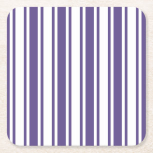Ultra violet and white candy stripes square paper coaster