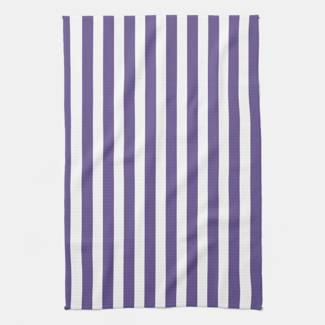 Ultra violet and white candy stripes tea towel (Vertical)