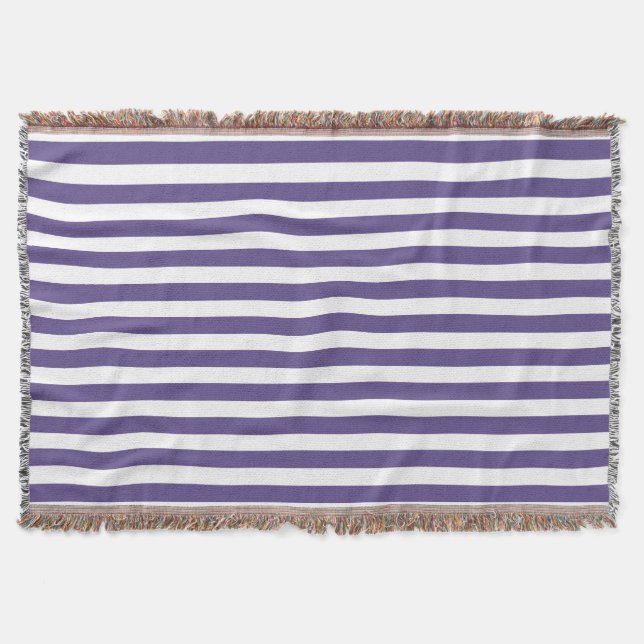 Ultra violet and white candy stripes throw blanket (Front)