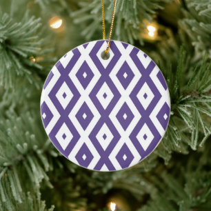 Ultra violet and white diamond pattern ceramic tree decoration