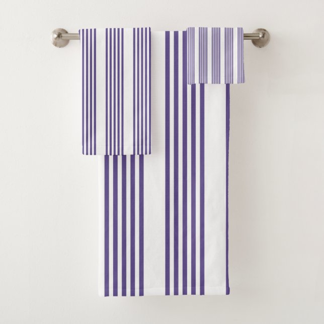 Ultra violet and white five stripe pattern bath towel set (Insitu)