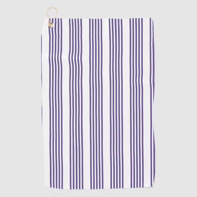 Ultra violet and white five stripe pattern golf towel (Front)