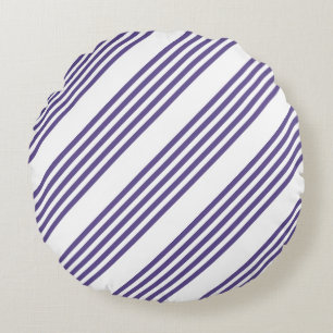 Ultra violet and white five stripe pattern round cushion