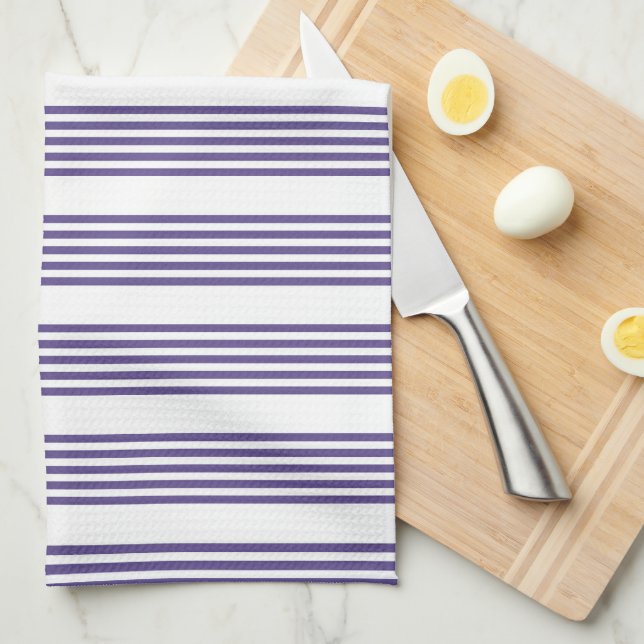 Ultra violet and white five stripe pattern tea towel (Quarter Fold)