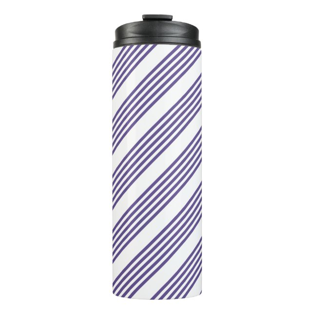 Ultra violet and white five stripe pattern thermal tumbler (Front)