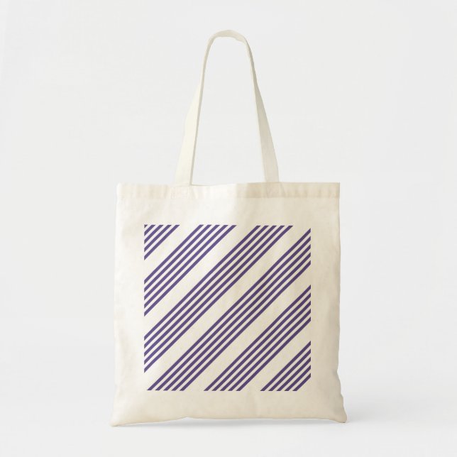 Ultra violet and white five stripe pattern tote bag (Front)