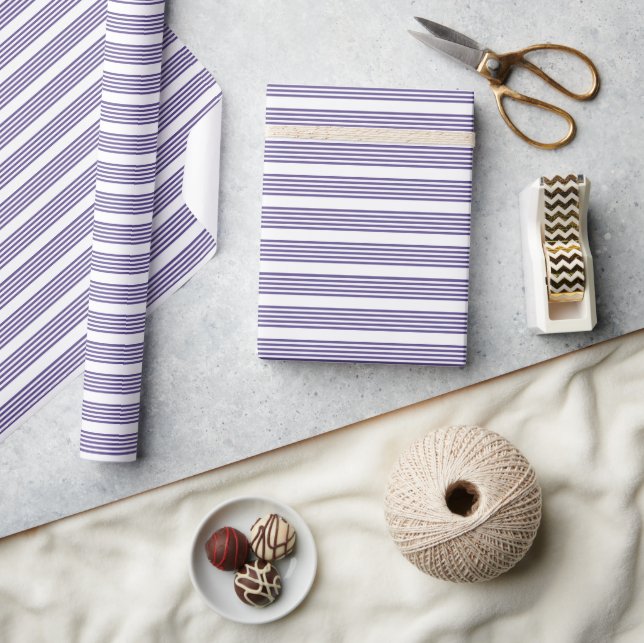 Ultra violet and white five stripe pattern wrapping paper (Crafts)