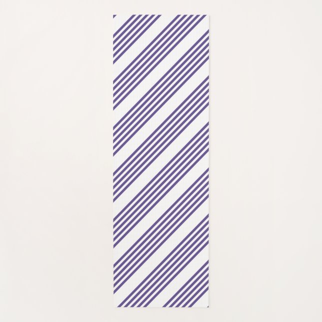 Ultra violet and white five stripe pattern yoga mat (Front)