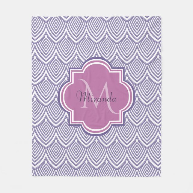 Ultra Violet Arched Scallops Orchid Monogram Name Fleece Blanket (Front)