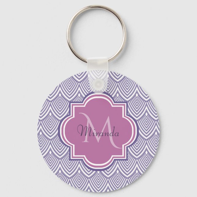 Ultra Violet Arched Scallops Orchid Monogram Name Key Ring (Front)