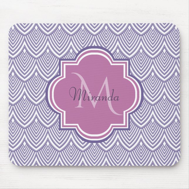 Ultra Violet Arched Scallops Orchid Monogram Name Mouse Mat (Front)