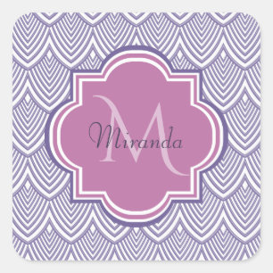 Ultra Violet Arched Scallops Orchid Monogram Name Square Sticker