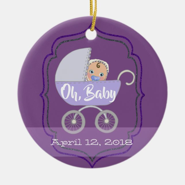 Ultra Violet Baby Birth Stats Ceramic Tree Decoration (Front)