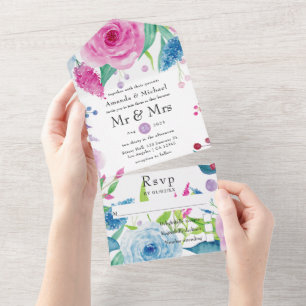 Ultra Violet colour combo Floral Wedding All In On All In One Invitation