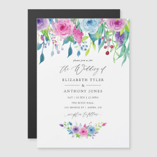 Ultra Violet colour combo Watercolor Floral Weddin Magnetic Invitation