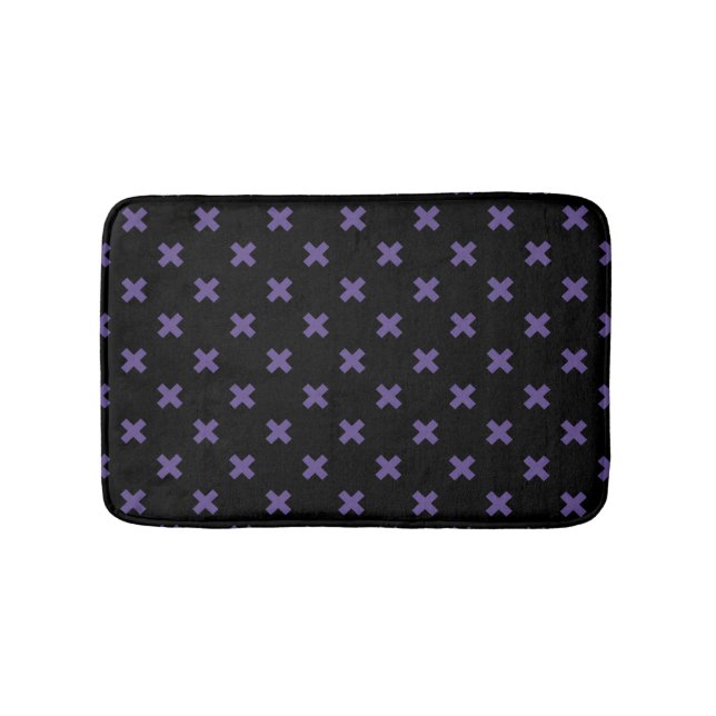 Ultra violet cross stitches on black bath mat (Front)