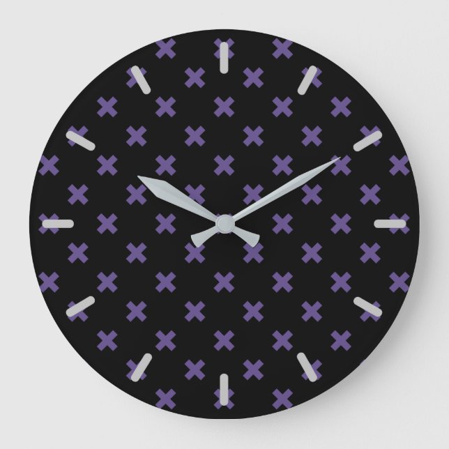 Ultra violet cross stitches on black large clock (Front)