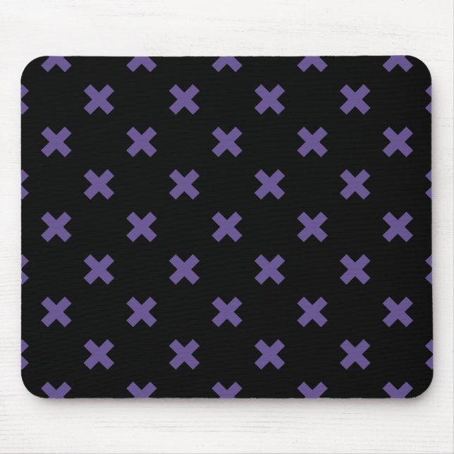 Ultra violet cross stitches on black mouse mat (Front)