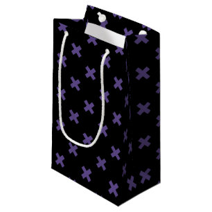 Ultra violet cross stitches on black small gift bag