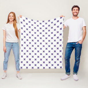 Ultra violet cross stitches on white fleece blanket