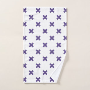 Ultra violet cross stitches on white hand towel