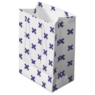 Ultra violet cross stitches on white medium gift bag