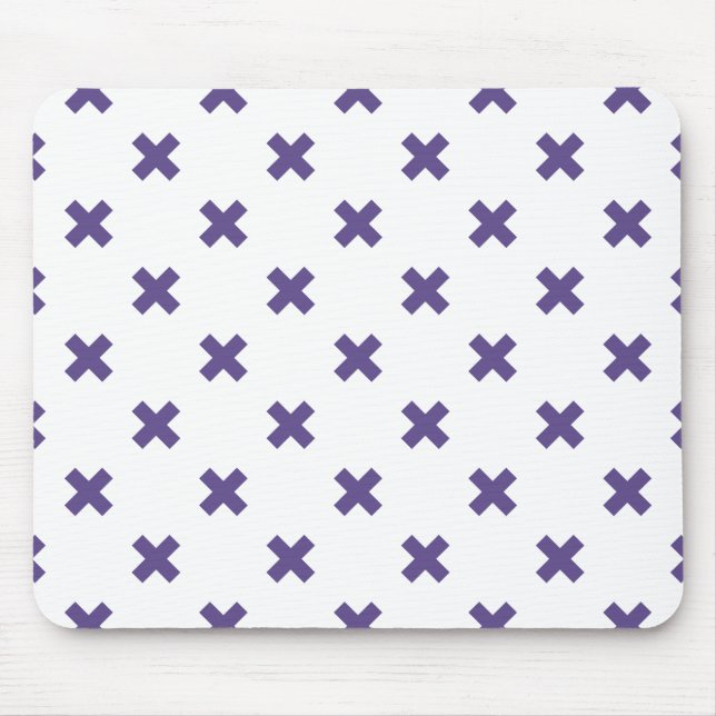 Ultra violet cross stitches on white mouse mat (Front)
