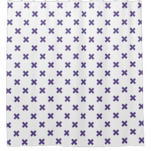 Ultra violet cross stitches on white shower curtain