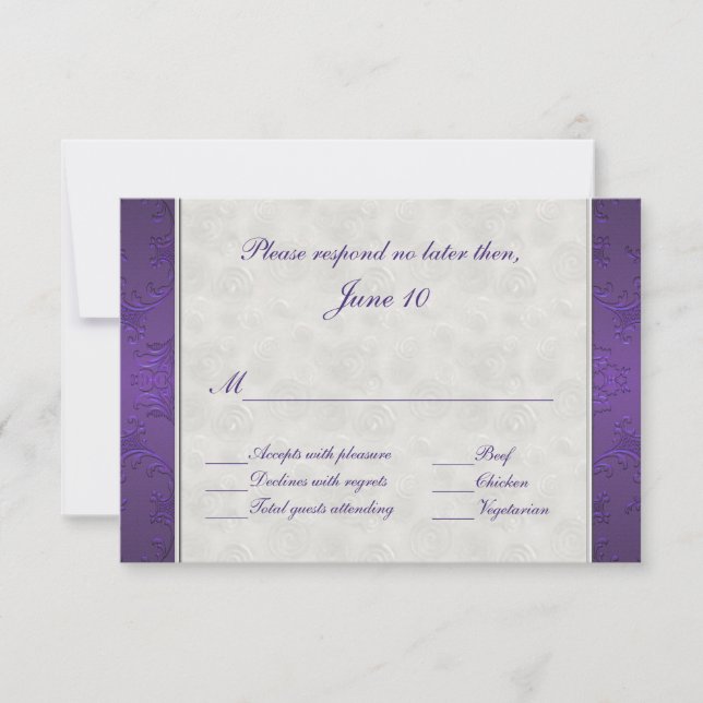 Ultra Violet Damask Wedding RSVP Card (Front)
