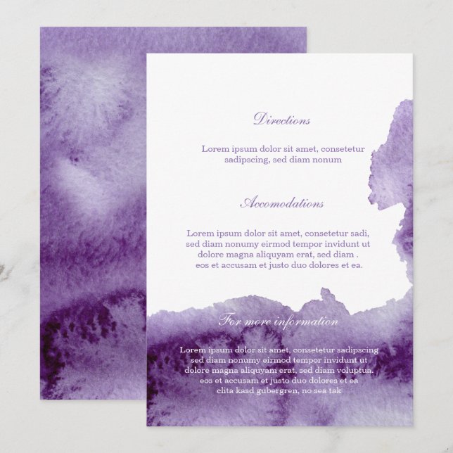 Ultra Violet Elegant Watercolor Information Invitation (Front/Back)