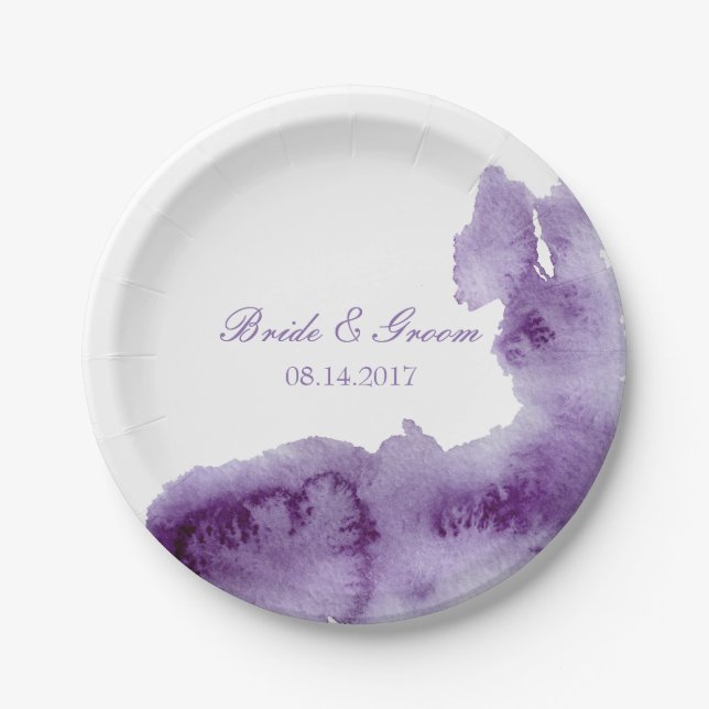 Ultra Violet Elegant Watercolor Wedding Paper Plate (Front)