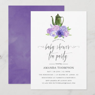 Ultra Violet Floral Baby Shower Tea Party Invitation