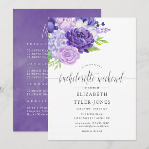 Ultra Violet Floral Bachelorette Weekend Itinerary Invitation