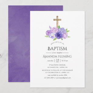 Ultra Violet Floral Baptism or Christening Invitation