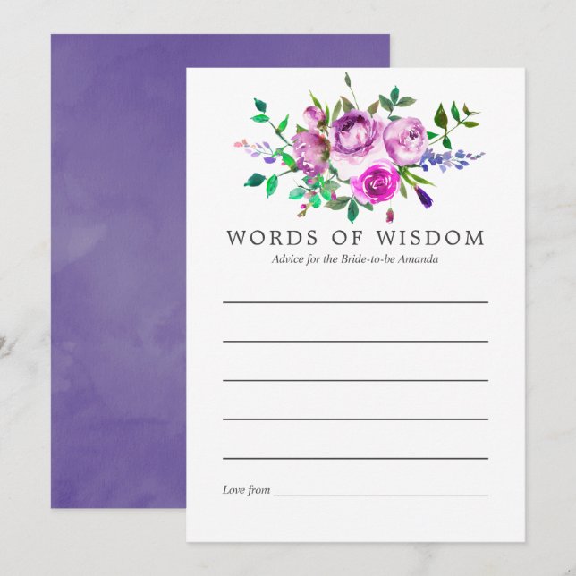 Ultra Violet Floral Bridal Shower Advice for Bride Invitation (Front/Back)