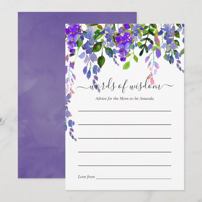 Ultra Violet Floral Bridal Shower Advice Invitation (Front/Back)
