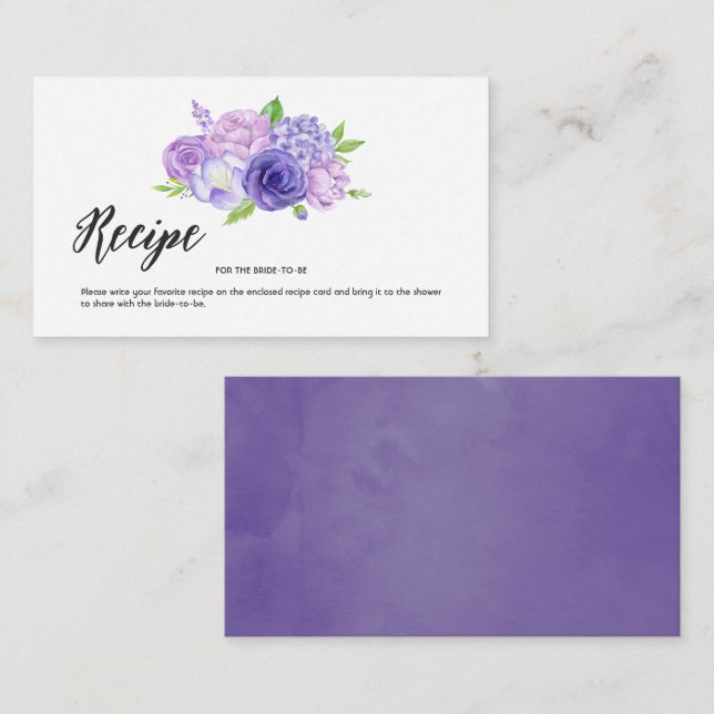Ultra Violet Floral Bridal Shower Recipe Insert Card (Front/Back)