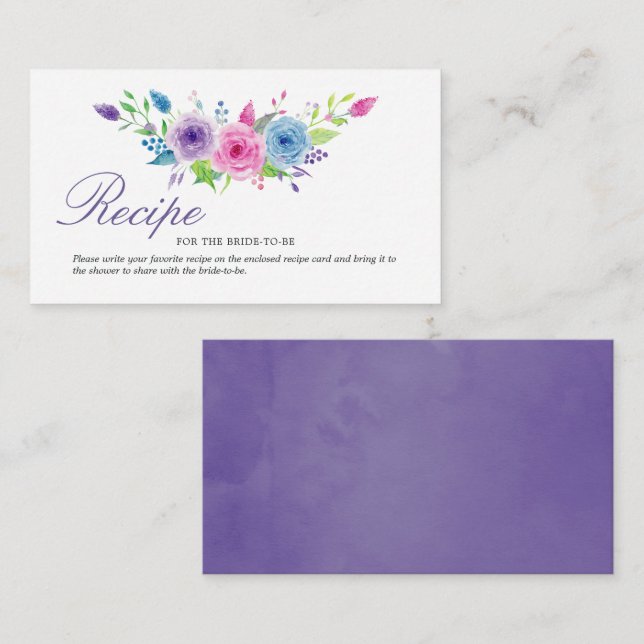 Ultra Violet Floral Bridal Shower Recipe Insert No Card (Front/Back)