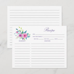 Ultra Violet Floral Bridal Shower Recipe Note Card