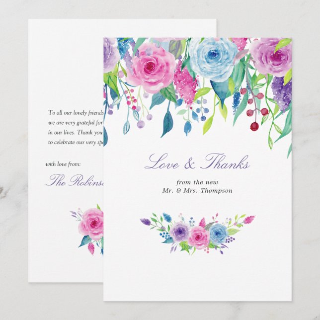 Ultra Violet Floral Thank You Card (Front/Back)
