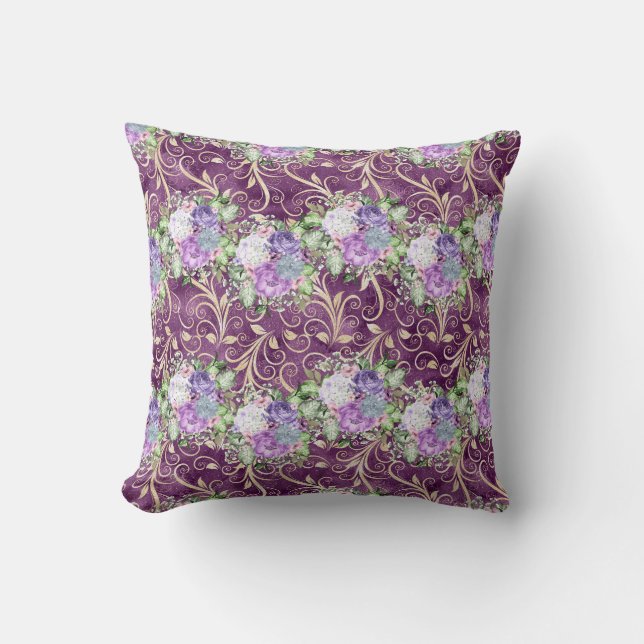 Ultra Violet Floral Watercolor Pattern Cushion (Front)