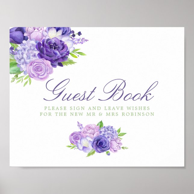 Ultra Violet Floral Wedding Guestbook Sign (Front)